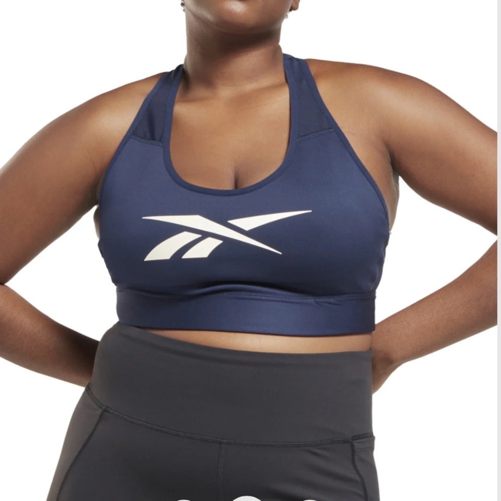 Reebok Plus Size Lux Vector Medium Impact Racerback Bra, Vector Navy, 1X